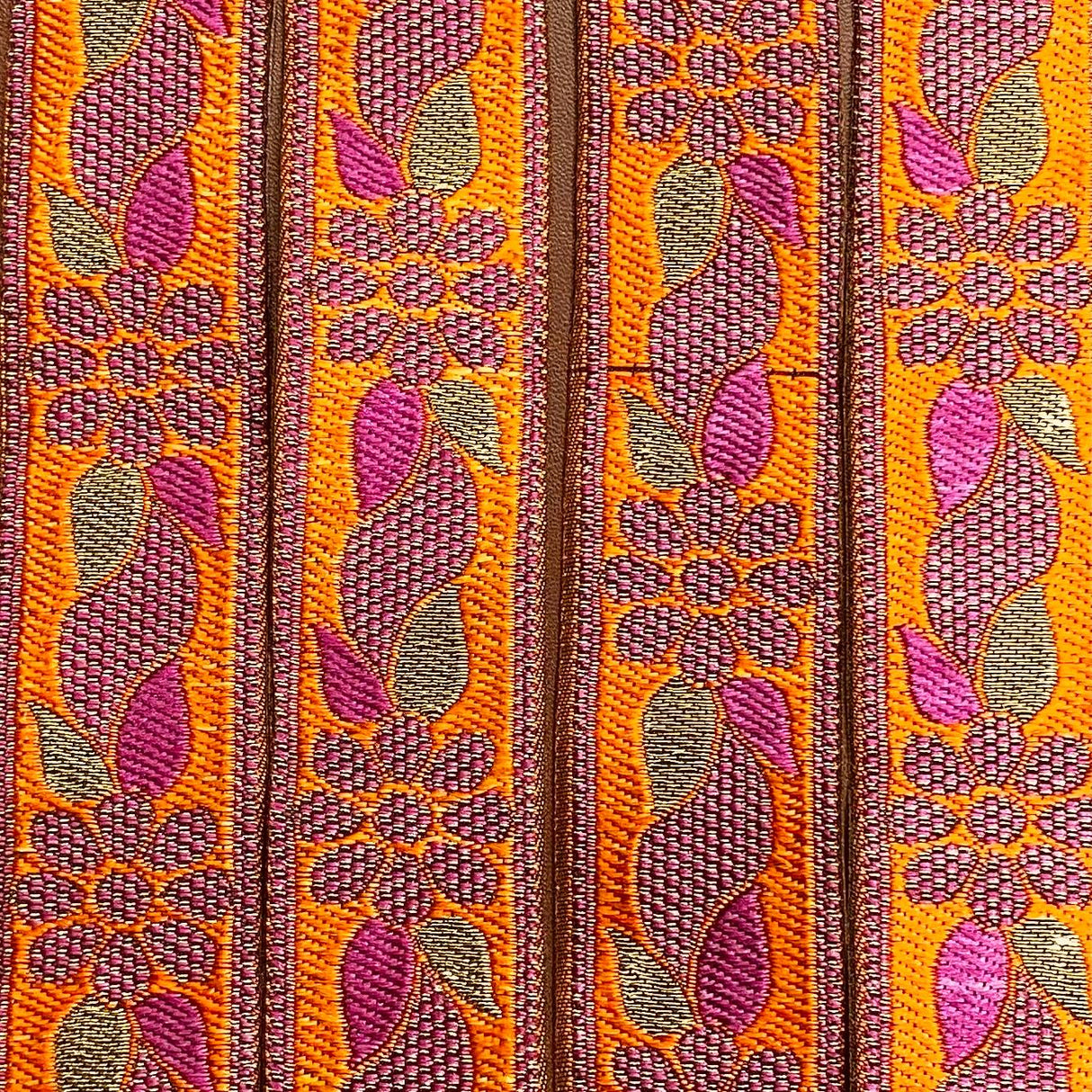 Per Metre, Metallic Trimming, 25mm Wide (Orange & Cerise)