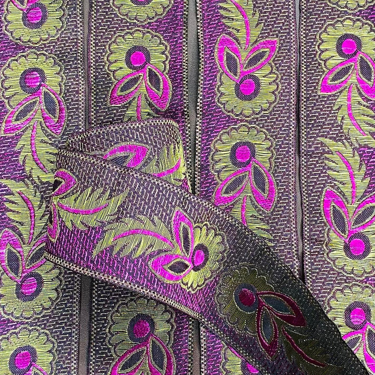 Per Metre, Metallic Trimming, 45mm Wide (Purple & Gold)