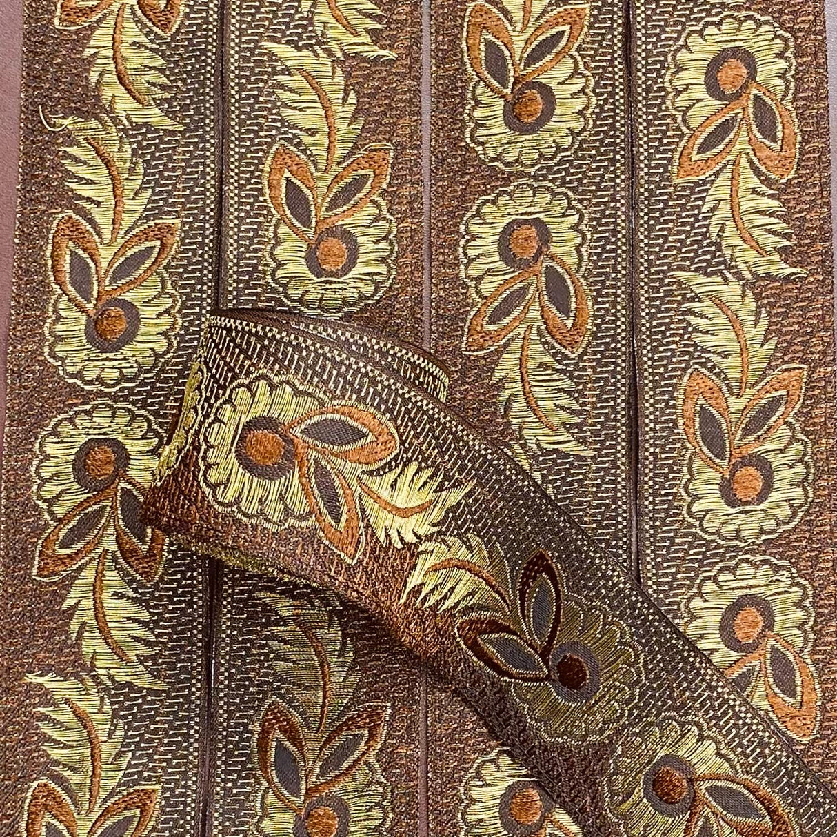 Per Metre, Metallic Trimming, 45mm Wide (Brown & Gold)