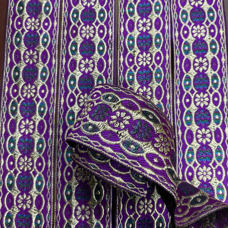 Per Metre, Metallic Trimming, 45mm Wide (Purple & Light Gold)