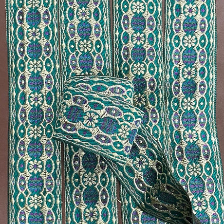 Per Metre, Metallic Trimming, 45mm Wide (Emerald & Light Gold)