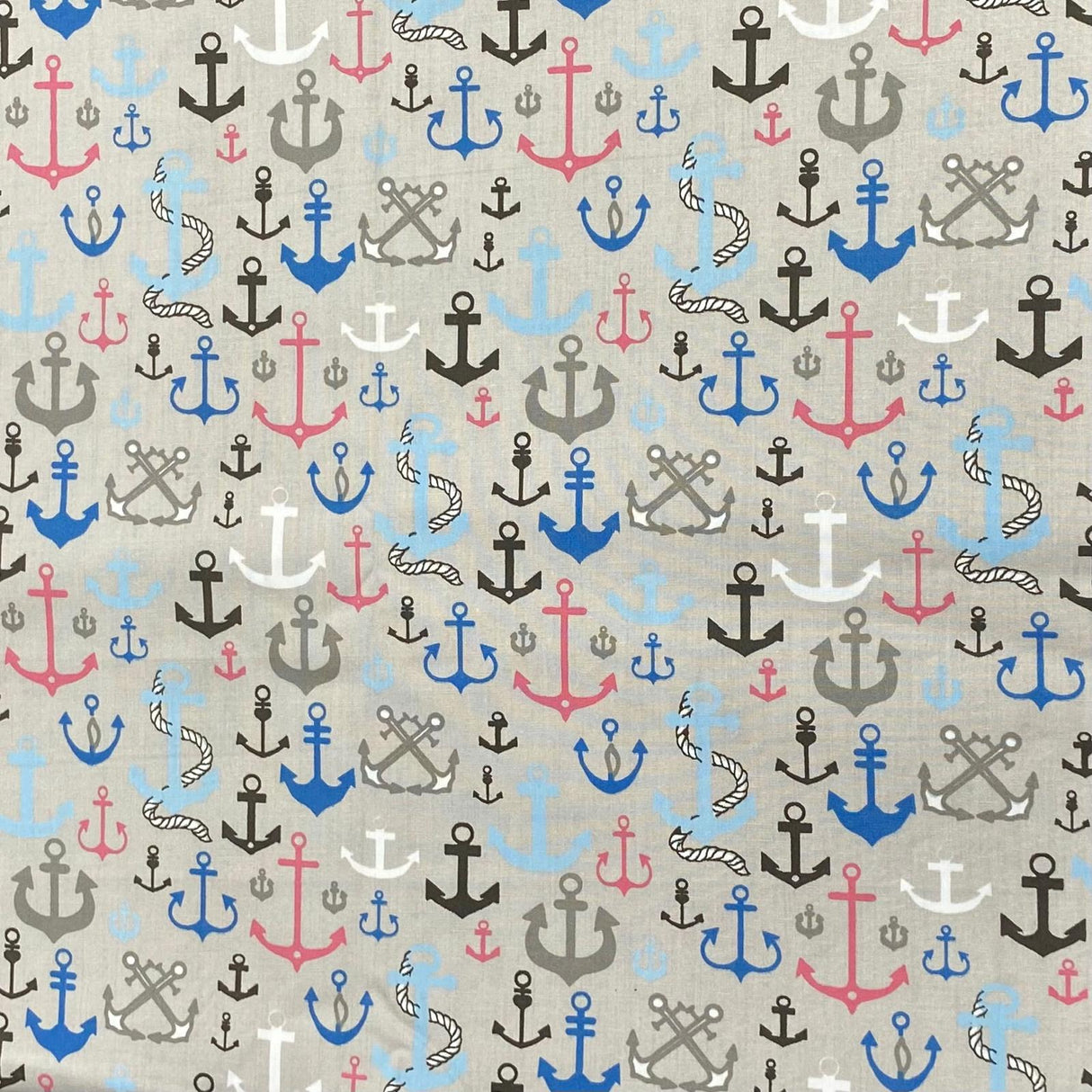 3 Metre Soft Printed Organic Cotton- 45" Wide (Anchors Grey)