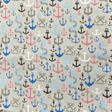 3 Metre Soft Printed Organic Cotton- 45" Wide (Anchors Grey)