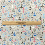 3 Metre Soft Printed Organic Cotton- 45" Wide (Anchors Grey)