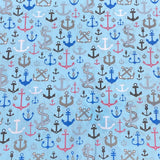 3 Metre Soft Printed Organic Cotton- 45" Wide (Anchors Blue)