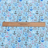 3 Metre Soft Printed Organic Cotton- 45" Wide (Anchors Blue)