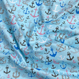 3 Metre Soft Printed Organic Cotton- 45" Wide (Anchors Blue)