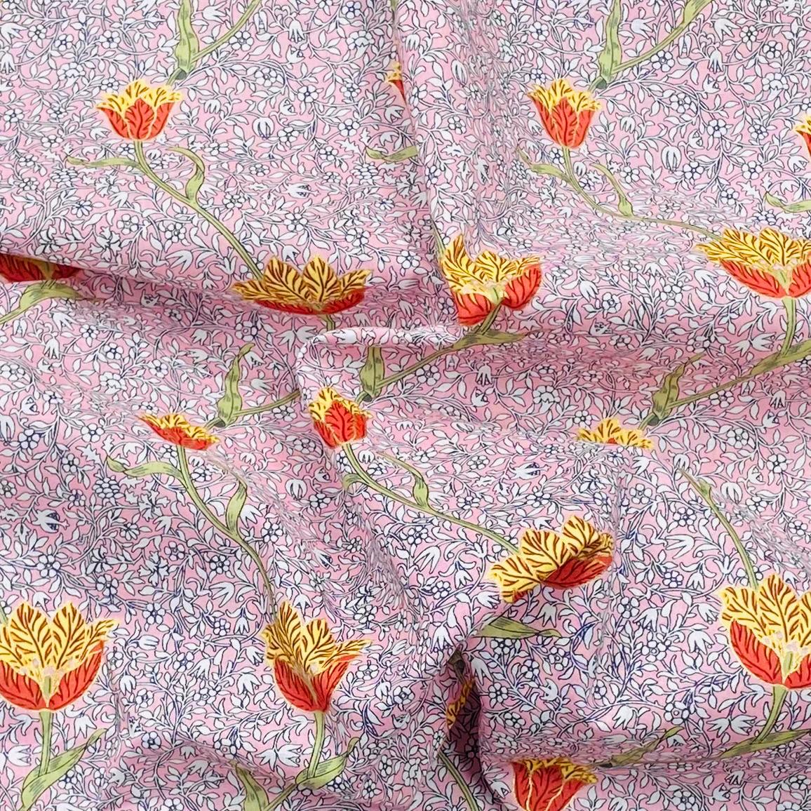 Per Metre Luxury Dressmaking 100% Digital Printed Cotton Lawn- 55" (Pink)