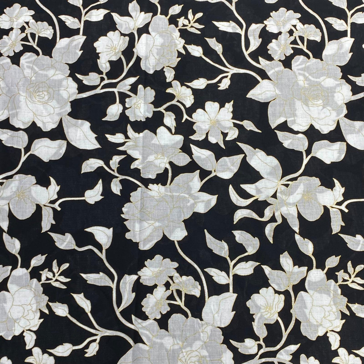 Per Metre Luxury Dressmaking 100% Digital Printed Cotton Lawn- 55" (Black)