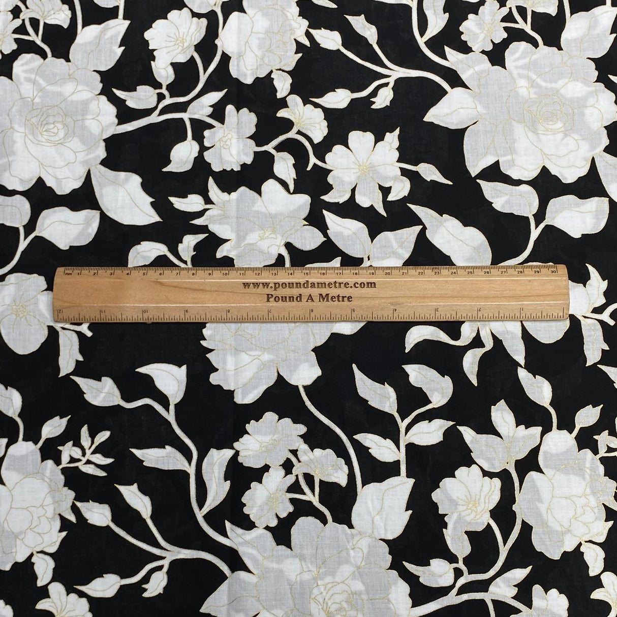 Per Metre Luxury Dressmaking 100% Digital Printed Cotton Lawn- 55" (Black)