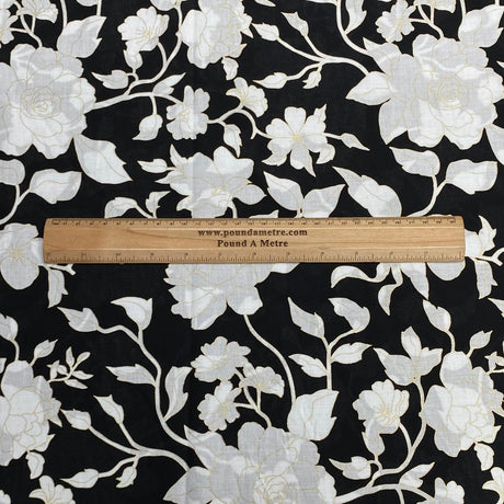 Per Metre Luxury Dressmaking 100% Digital Printed Cotton Lawn- 55" (Black)
