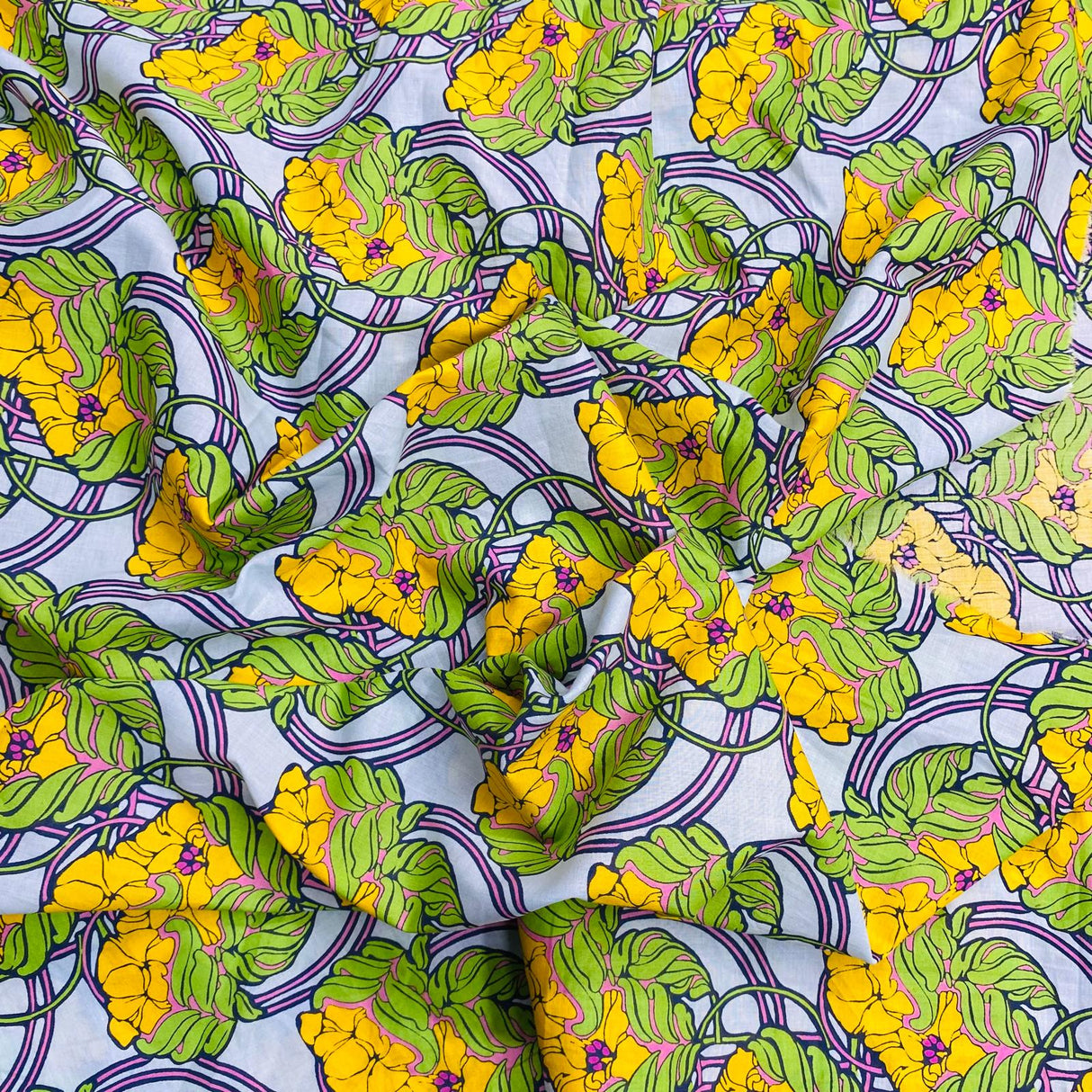 Per Metre Luxury Dressmaking 100% Digital Printed Cotton Lawn- 55" (Flower Patch)