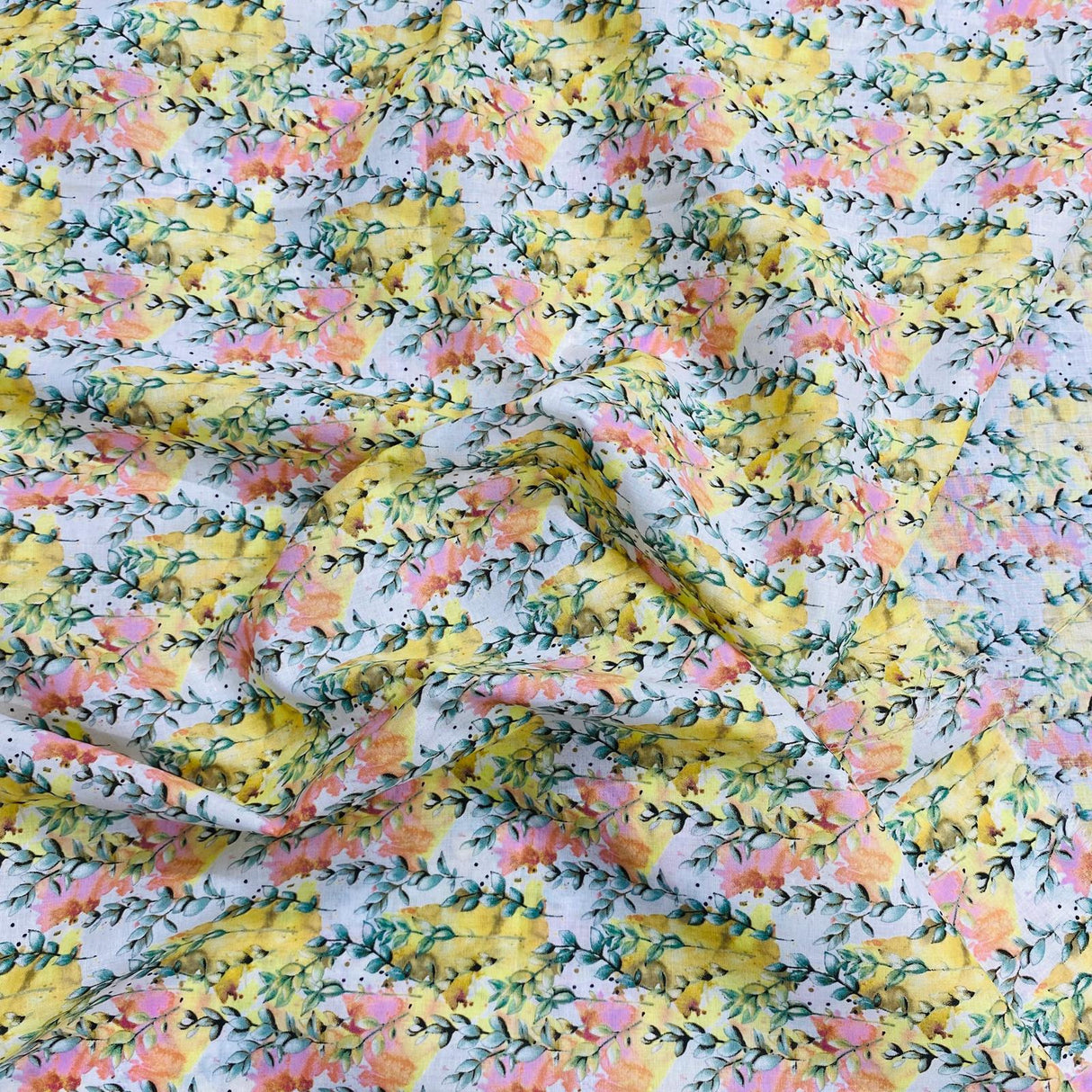 Per Metre Luxury Dressmaking 100% Digital Printed Cotton Lawn- 55" (Bloom)