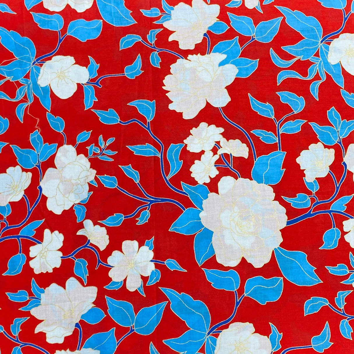 Per Metre Luxury Dressmaking 100% Digital Printed Cotton Lawn- 55" (Red)