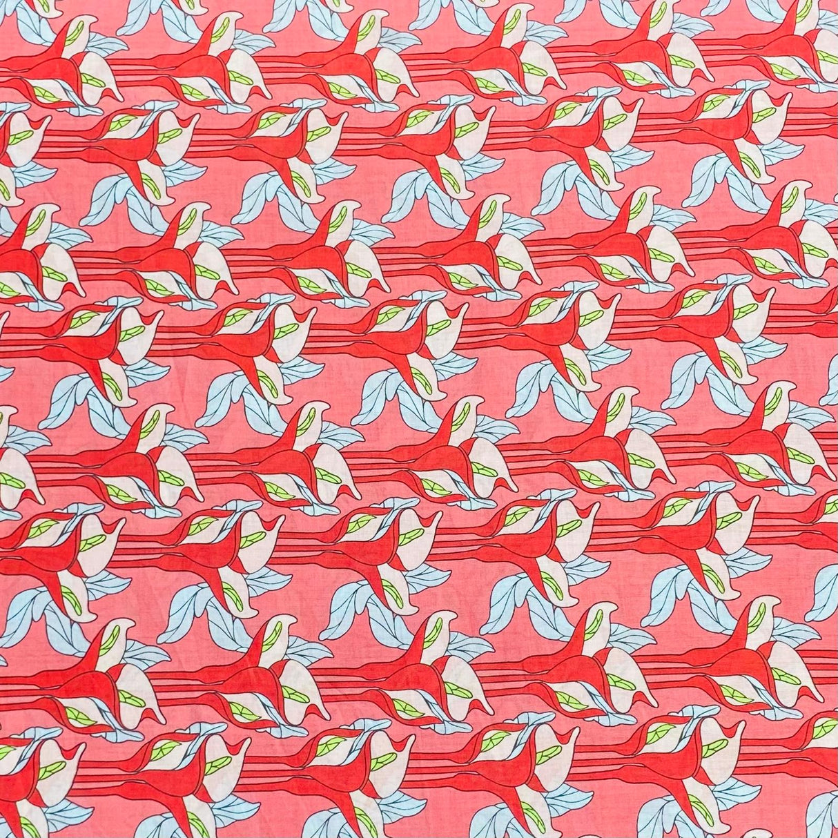 Per Metre Luxury Dressmaking 100% Digital Printed Cotton Lawn- 55" (Red)