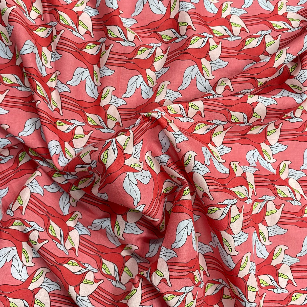 Per Metre Luxury Dressmaking 100% Digital Printed Cotton Lawn- 55" (Red)