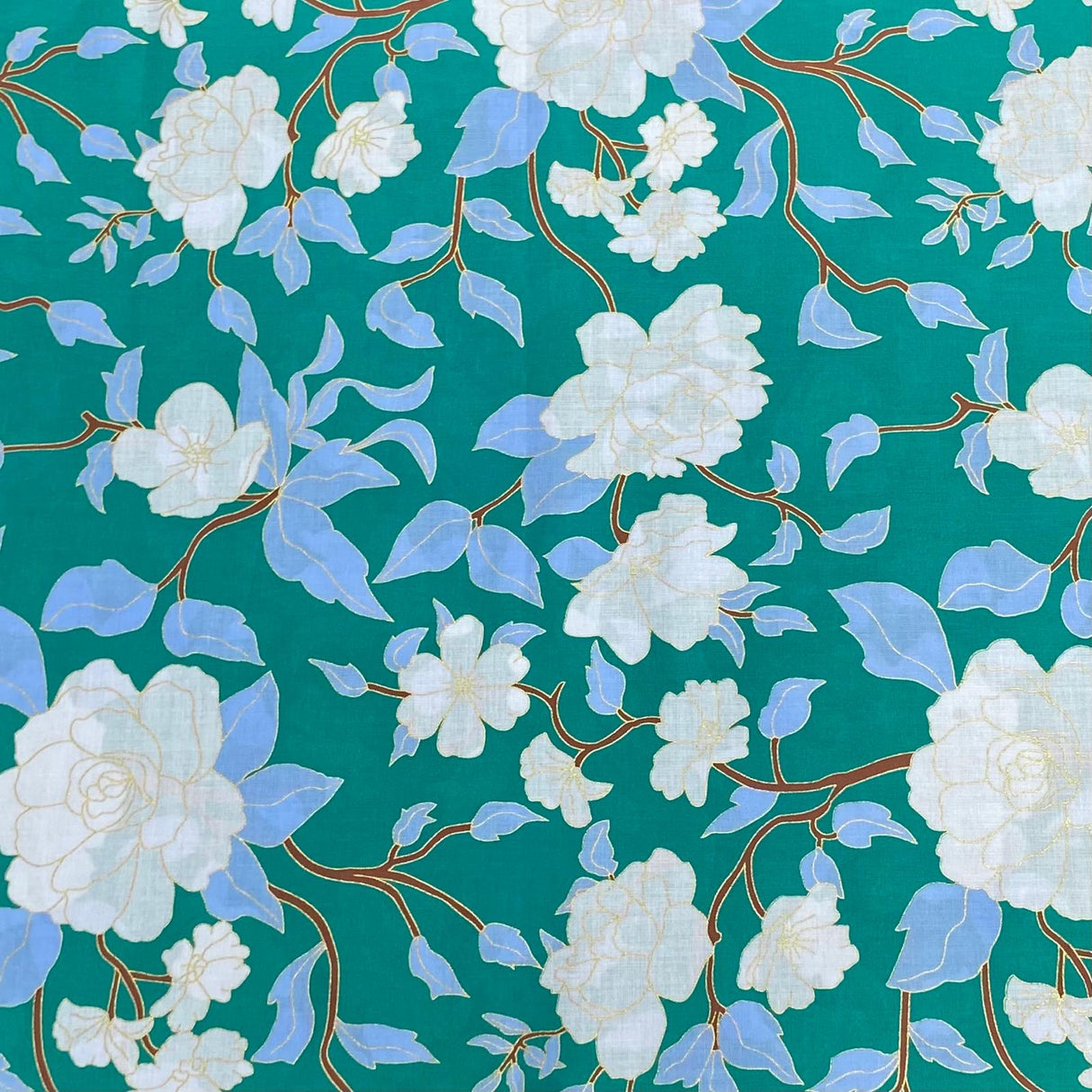 Per Metre Luxury Dressmaking 100% Digital Printed Cotton Lawn- 55" (Green)