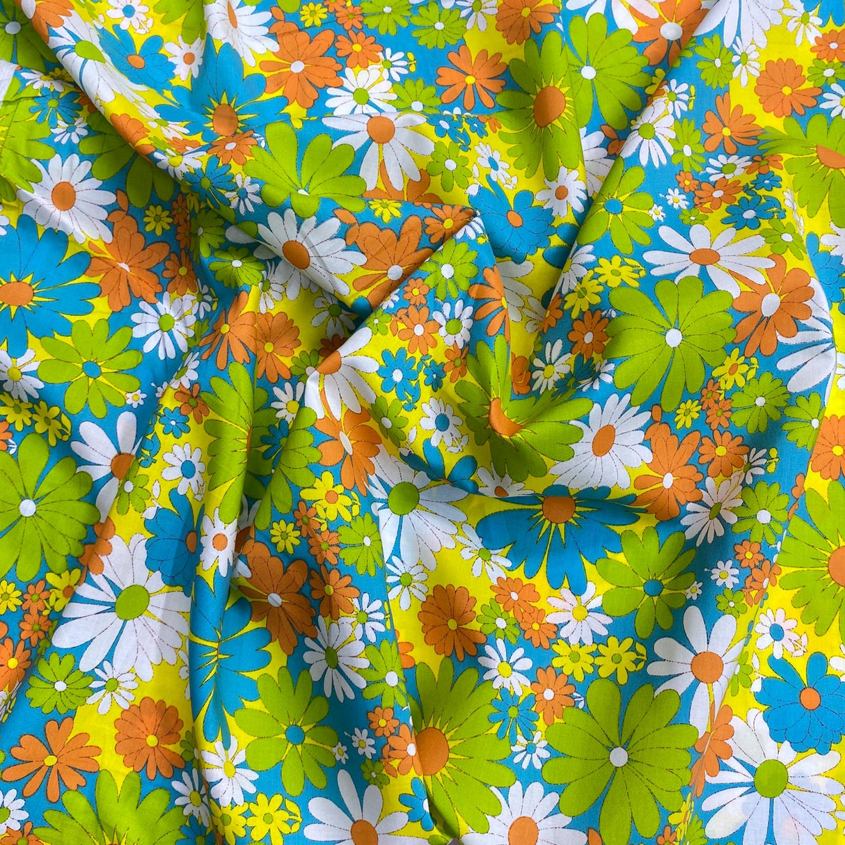 Per Metre Luxury Dressmaking 100% Digital Printed Cotton Lawn- 55" (Bright Floral)