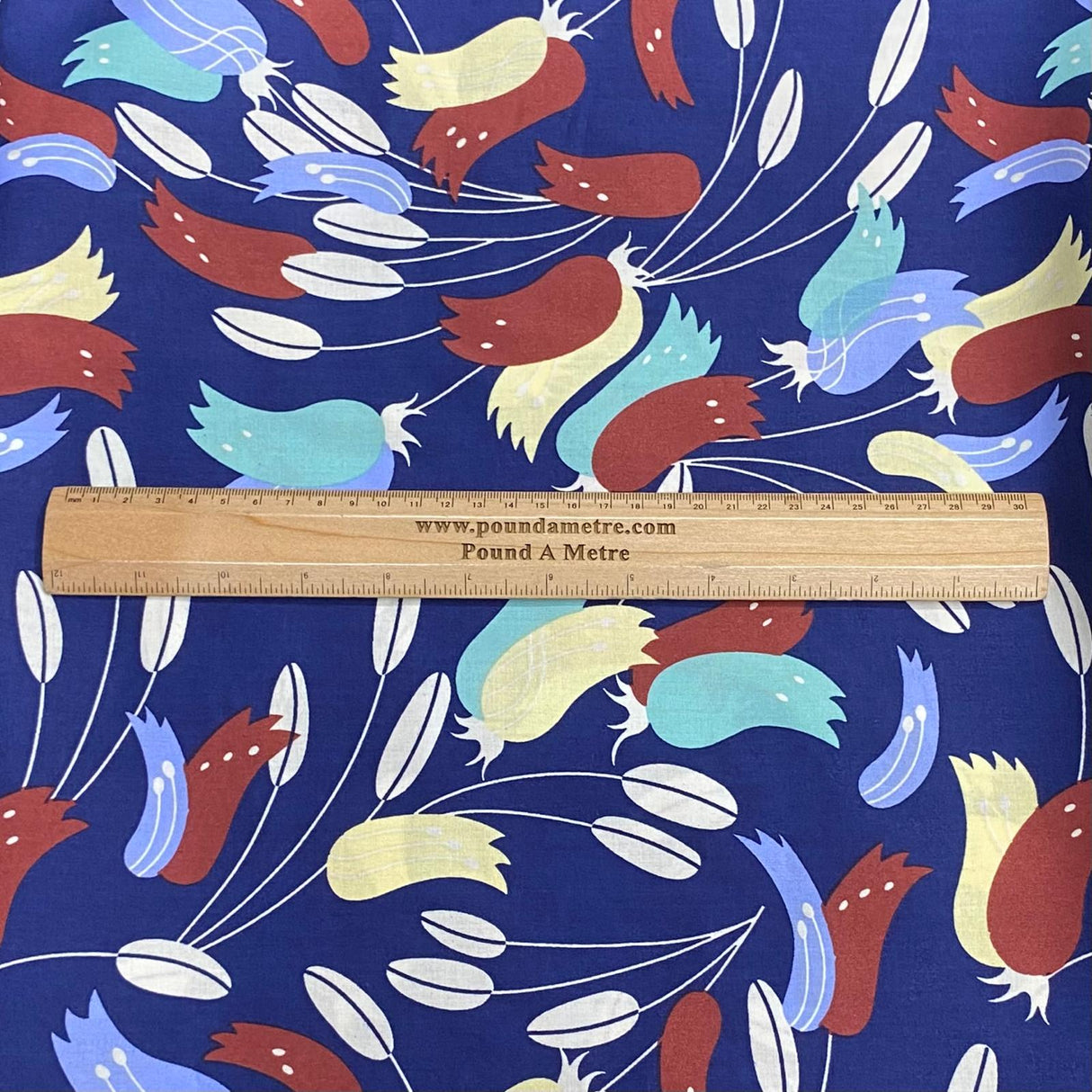 Per Metre Luxury Dressmaking 100% Digital Printed Cotton Lawn- 55" (Navy)
