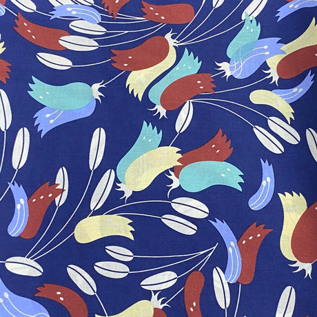 Per Metre Luxury Dressmaking 100% Digital Printed Cotton Lawn- 55" (Navy)