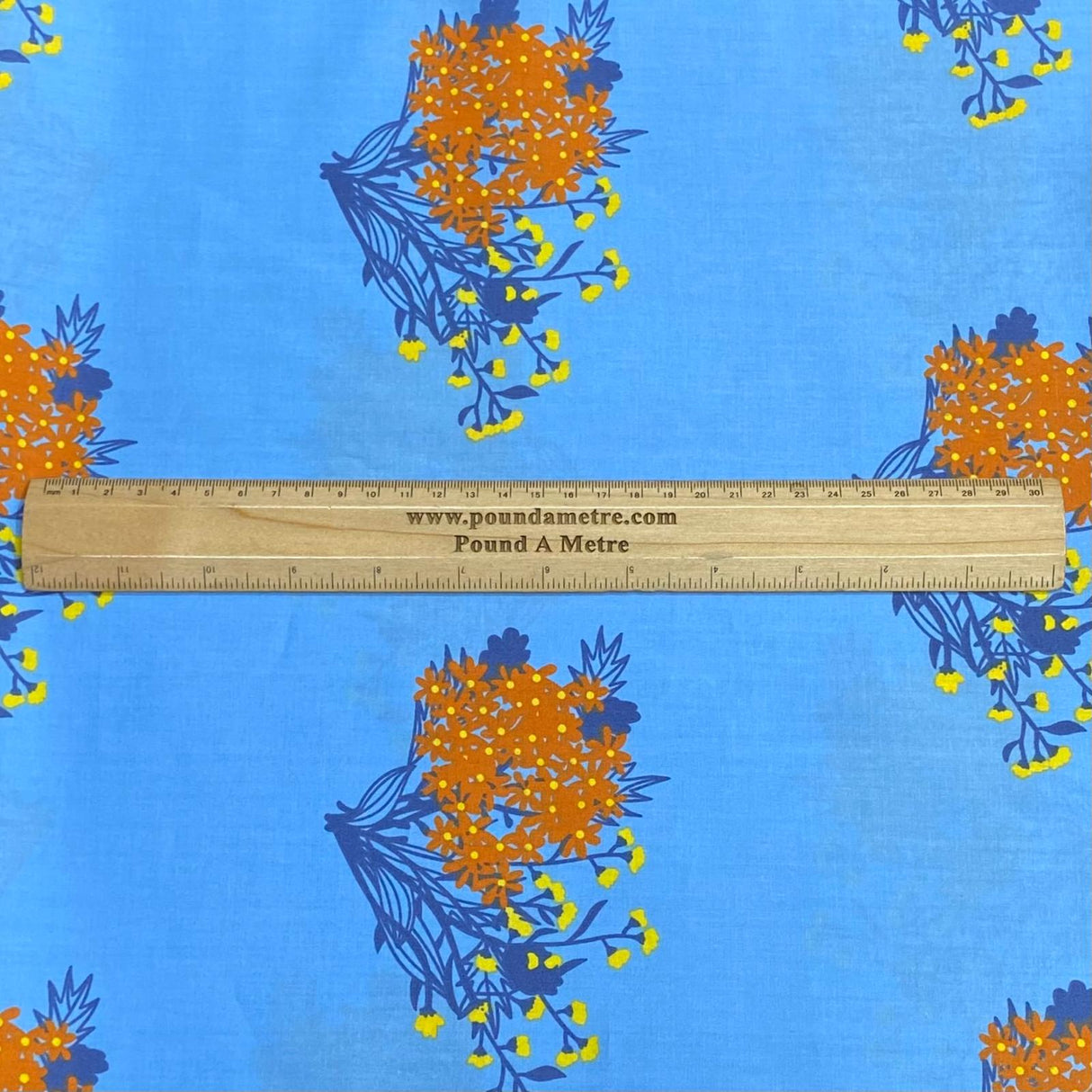 Per Metre Luxury Dressmaking 100% Digital Printed Cotton Lawn- 55" (Sky)