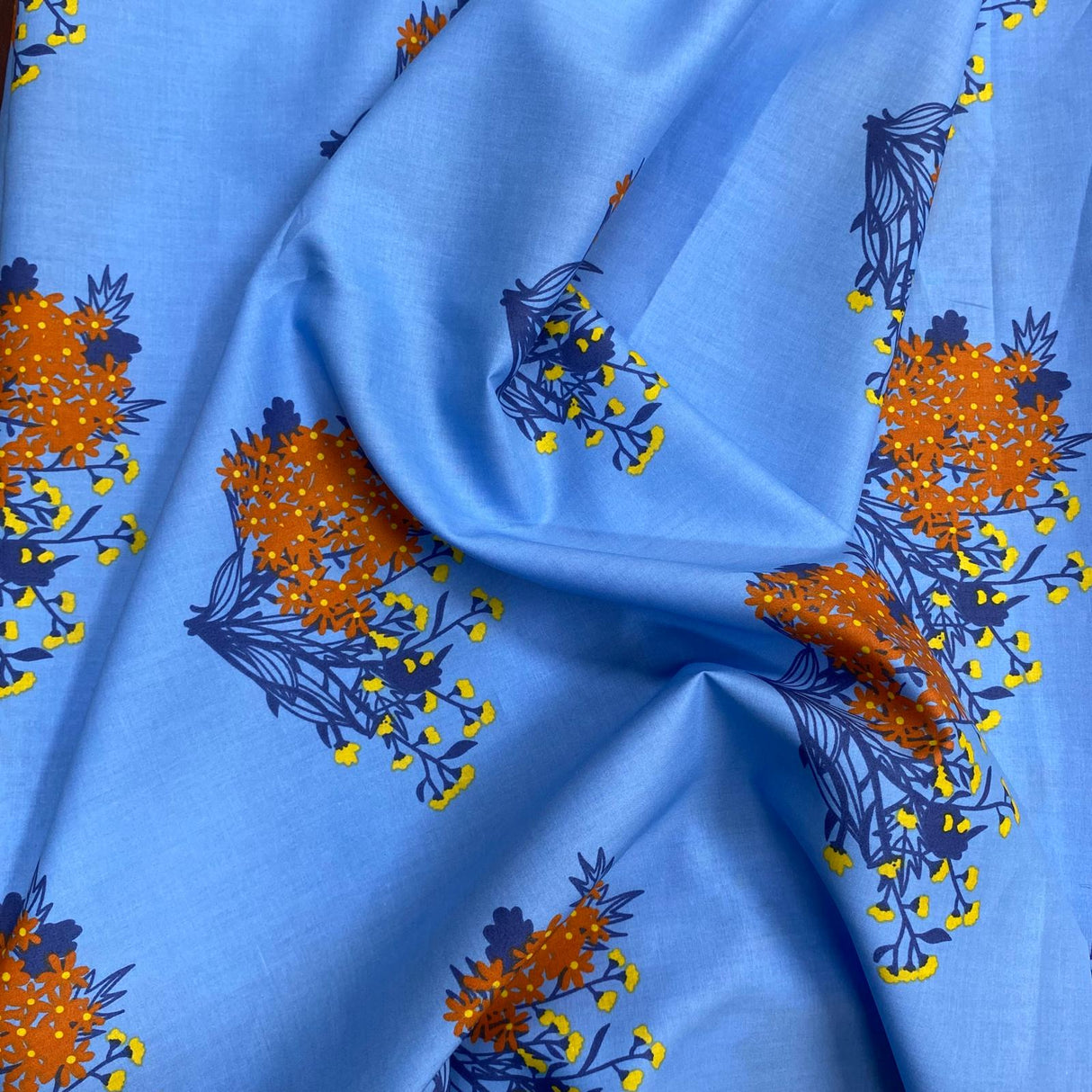 Per Metre Luxury Dressmaking 100% Digital Printed Cotton Lawn- 55" (Sky)