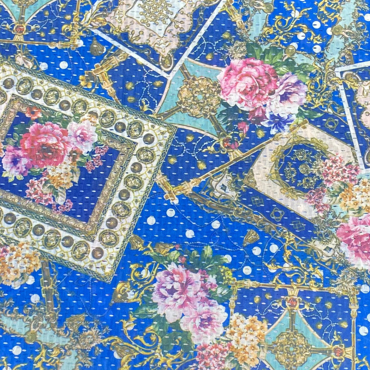 3 Metres Beautiful Printed Cut Out Crepe 55" Wide (Blue Design)