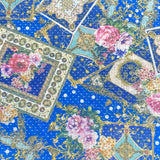 3 Metres Beautiful Printed Cut Out Crepe 55" Wide (Blue Design)