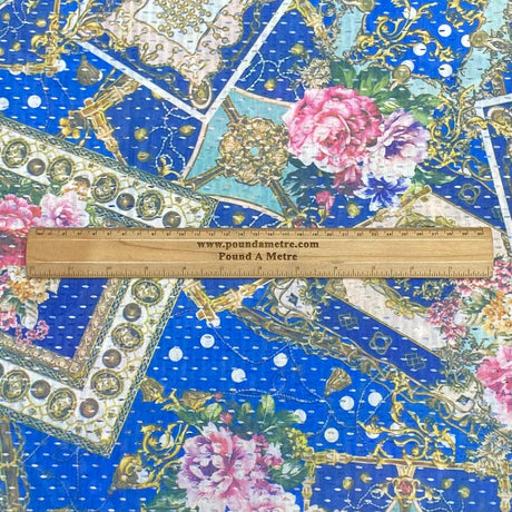 3 Metres Beautiful Printed Cut Out Crepe 55" Wide (Blue Design)