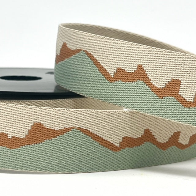 Per Metre Mountain Design Webbing: For Bag Straps- (Sage/brown/cream) 38mm / 40mm