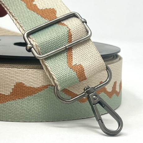 Per Metre Mountain Design Webbing: For Bag Straps- (Sage/brown/cream) 38mm / 40mm