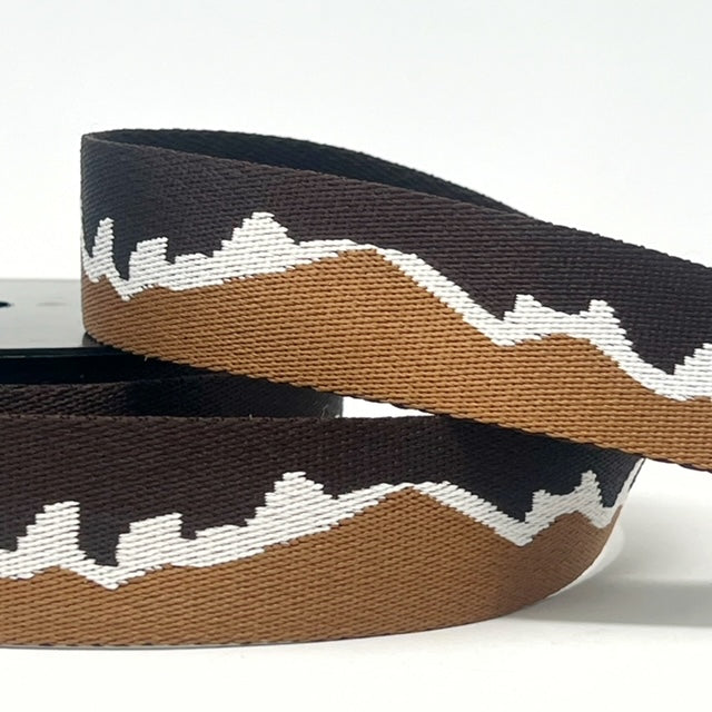 Per Metre Mountain Design Webbing: For Bag Straps- (Dark brown/brown/white) 38mm / 40mm