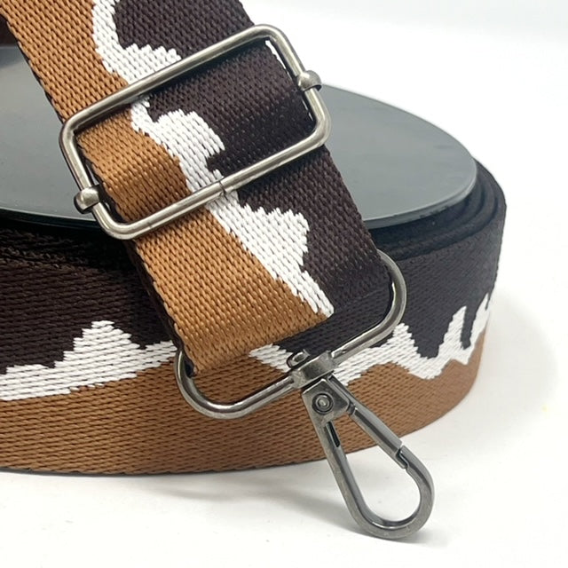 Per Metre Mountain Design Webbing: For Bag Straps- (Dark brown/brown/white) 38mm / 40mm