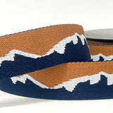 Per Metre Mountain Design Webbing: For Bag Straps- (Navy /brown/white) 38mm / 40mm