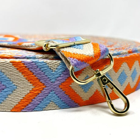 Per Metre Tribal Diamond Webbing: For Bag Straps- (Orange/stone/sky/lilac) 38mm / 40mm