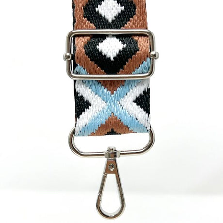 Per Metre Tribal Diamond Webbing: For Bag Straps- (Gold/sky/black/white) 38mm / 40mm (Copy)