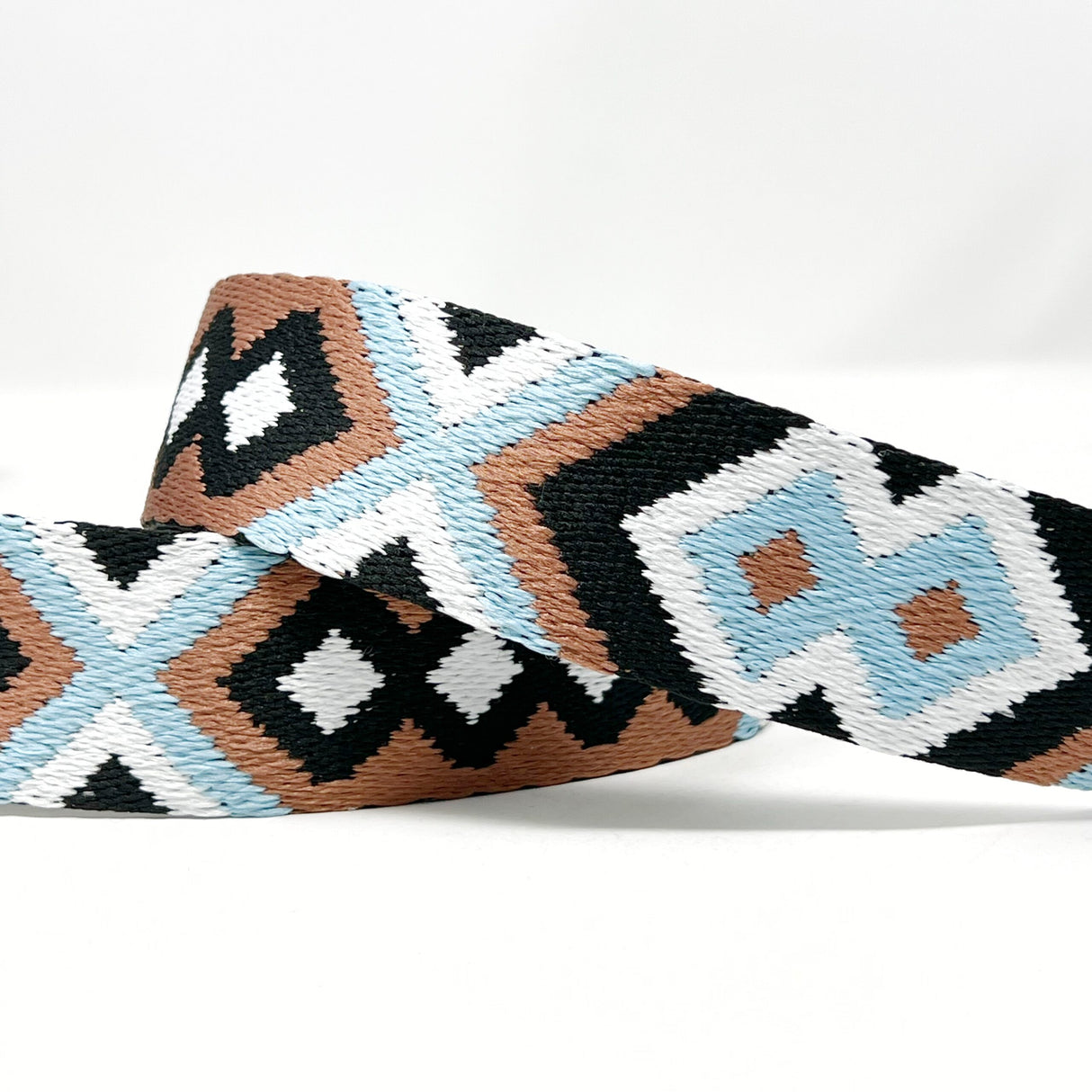 Per Metre Tribal Diamond Webbing: For Bag Straps- (Gold/sky/black/white) 38mm / 40mm (Copy)