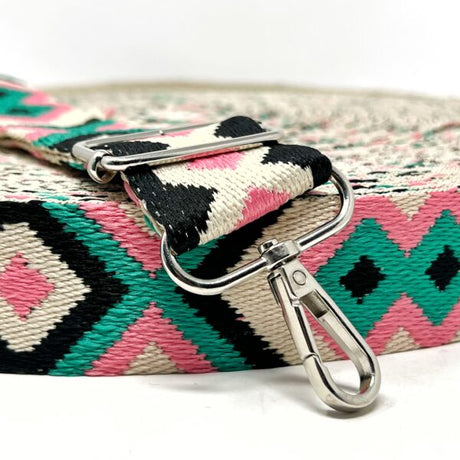 Per Metre Tribal Diamond Webbing: For Bag Straps- (Stone/pink/jade/black) 38mm / 40mm