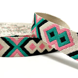 Per Metre Tribal Diamond Webbing: For Bag Straps- (Stone/pink/jade/black) 38mm / 40mm