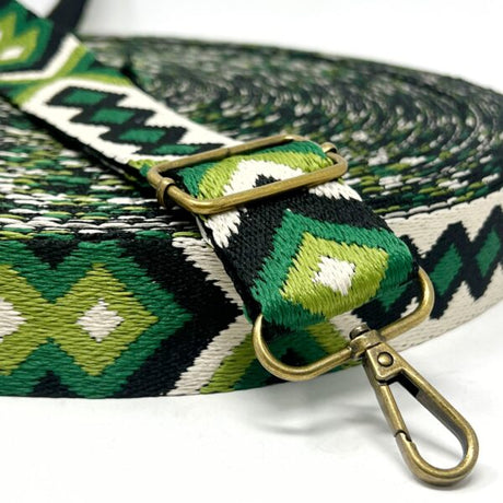 Per Metre Tribal Diamond Webbing: For Bag Straps- (Bottle/leaf/natural/black) 38mm / 40mm