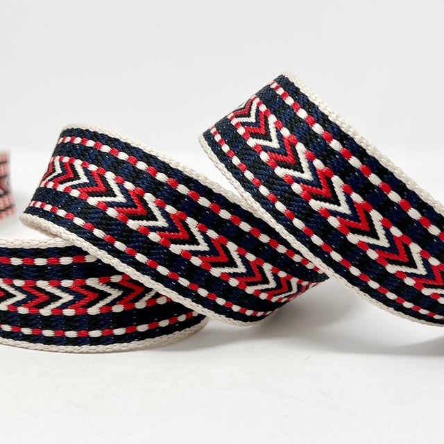Per Metre Arrow Weave Webbing: For Bag Straps- (Red/navy/ecru) 38mm / 40mm