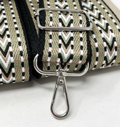 Per Metre Arrow Weave Webbing: For Bag Straps- (Pistachio/taupe/black) 38mm / 40mm