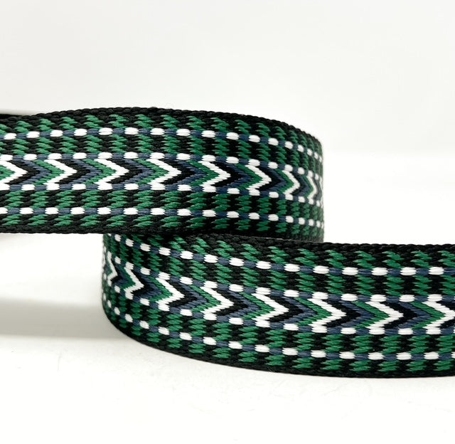 Per Metre Arrow Weave Webbing: For Bag Straps- (Green/ecru/black) 38mm / 40mm
