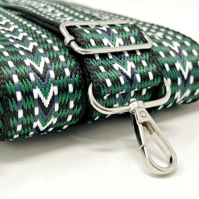 Per Metre Arrow Weave Webbing: For Bag Straps- (Green/ecru/black) 38mm / 40mm
