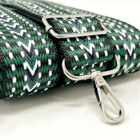 Per Metre Arrow Weave Webbing: For Bag Straps- (Green/ecru/black) 38mm / 40mm