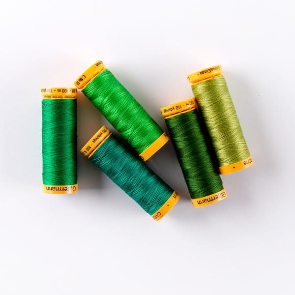 Gutermann Green 100% Cotton Thread Bundle - 5 X 100m Reels - Pound A Metre