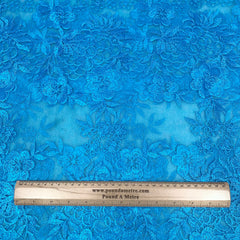 3 Metres Luxury Detailed Embroidered Bridal Lace Fabric - 55" Wide Sky Blue
