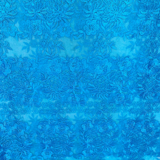 3 Metres Luxury Detailed Embroidered Bridal Lace Fabric - 55" Wide Sky Blue