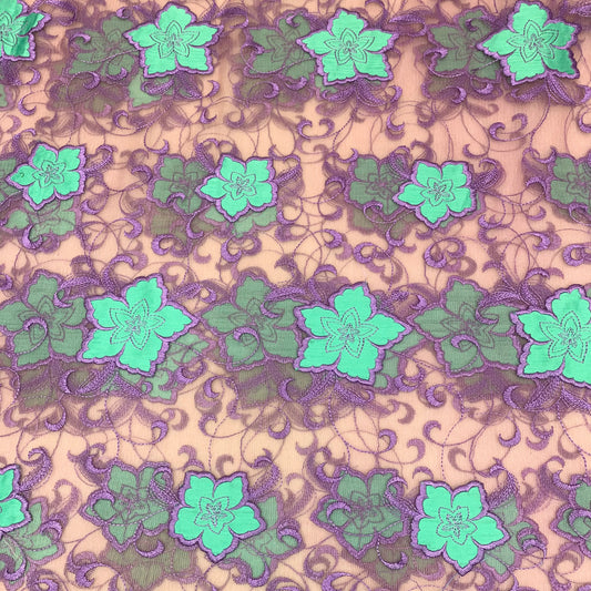 3 Metres Luxury Detailed Embroidered Bridal Lace Fabric - 55" Wide Purple