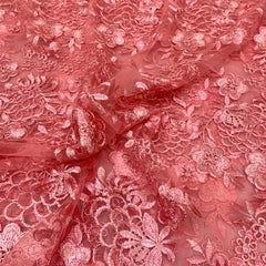 3 Metres Luxury Detailed Embroidered Bridal Lace Fabric - 55" Wide Dark Pink